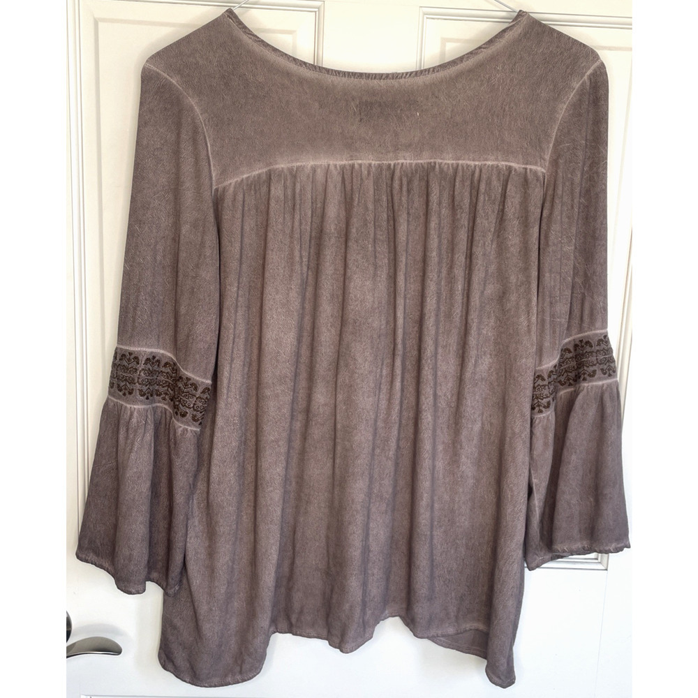 Knox Rose Women's Boho Embroidered Blouse Sz S Bell Sleeve Flowy Peasant Cowgirl - Picture 9 of 15
